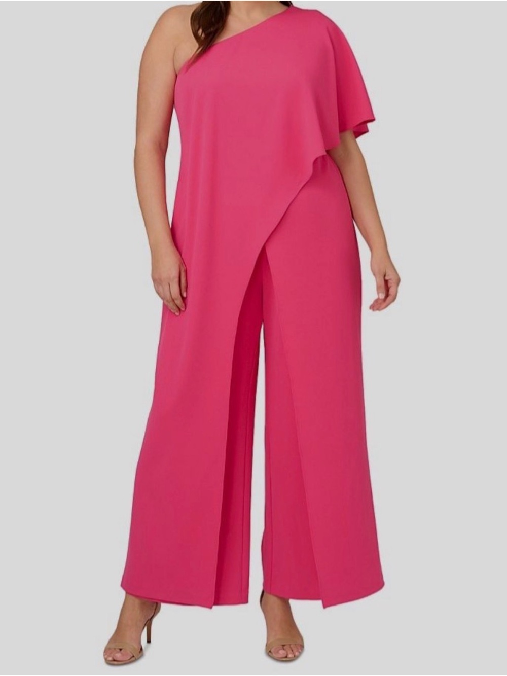 NWT Adrianna Papell One-Shoulder Hot Pink Fuchsia Wide-Leg Jumpsuit XL